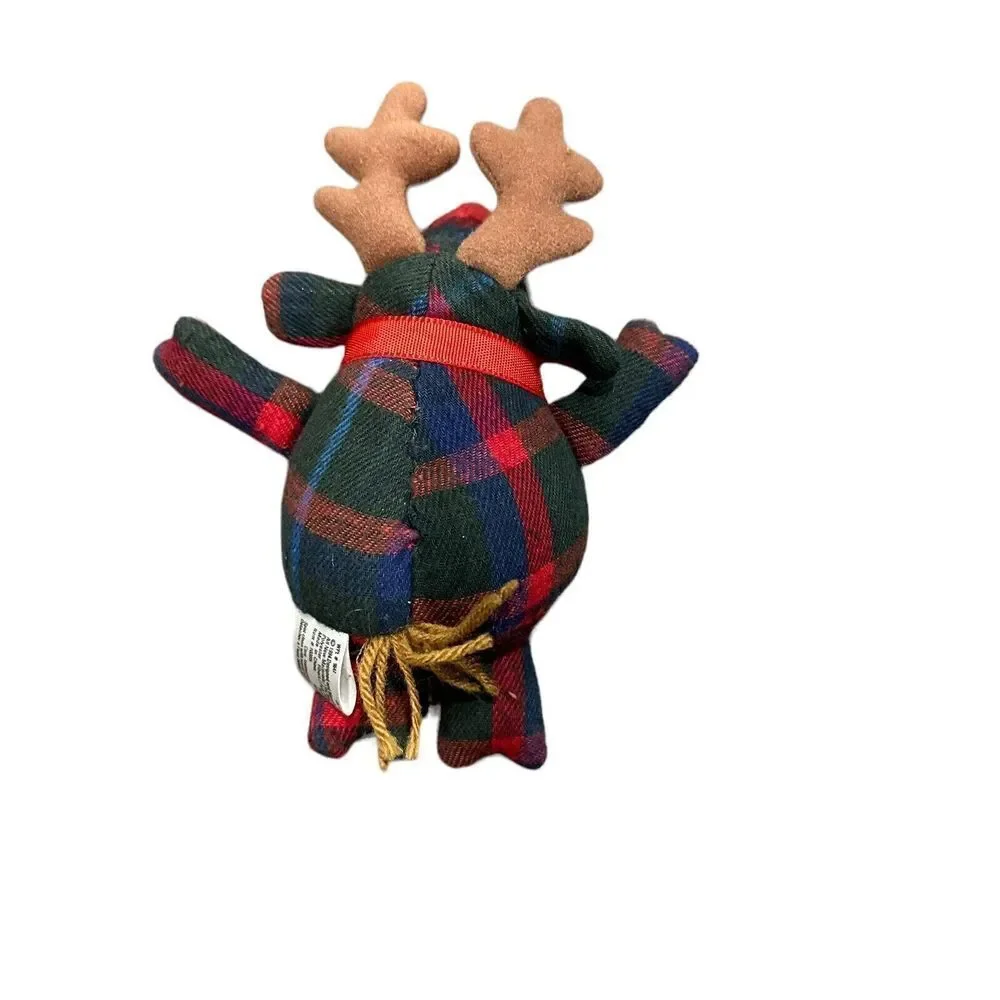 Eddie Bauer Reindeer Plush Vintage Plaid Red Checkered 1994 Stuffed Pellets 7x3